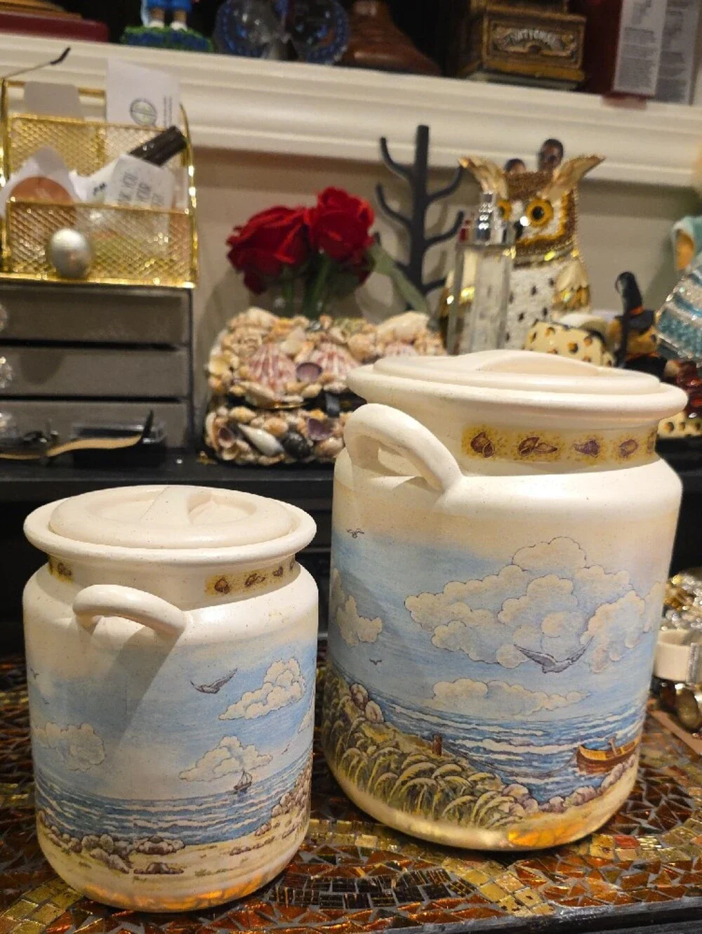 Vintage Cream Coastal Lighthouse Ceramic Canister Set